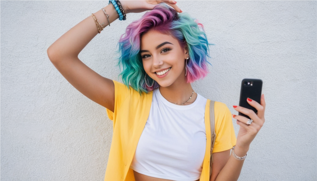 another gen z girl with colorful hair taking a selfie