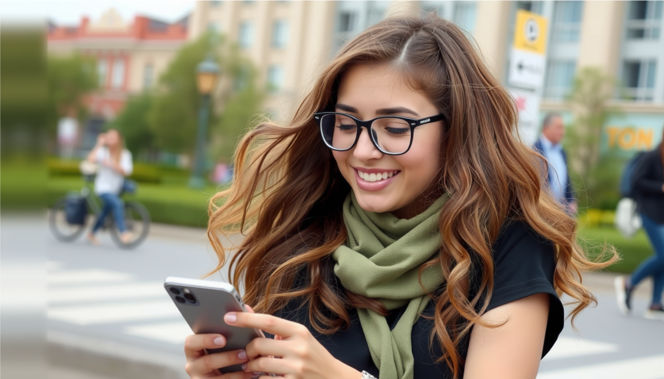 a girl checking her phone and smiling