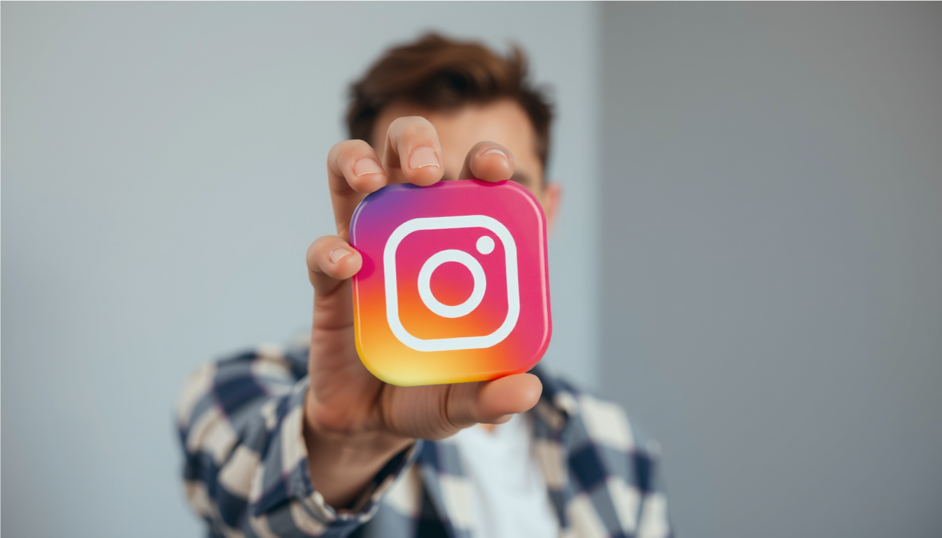 a man holding the instagram logo