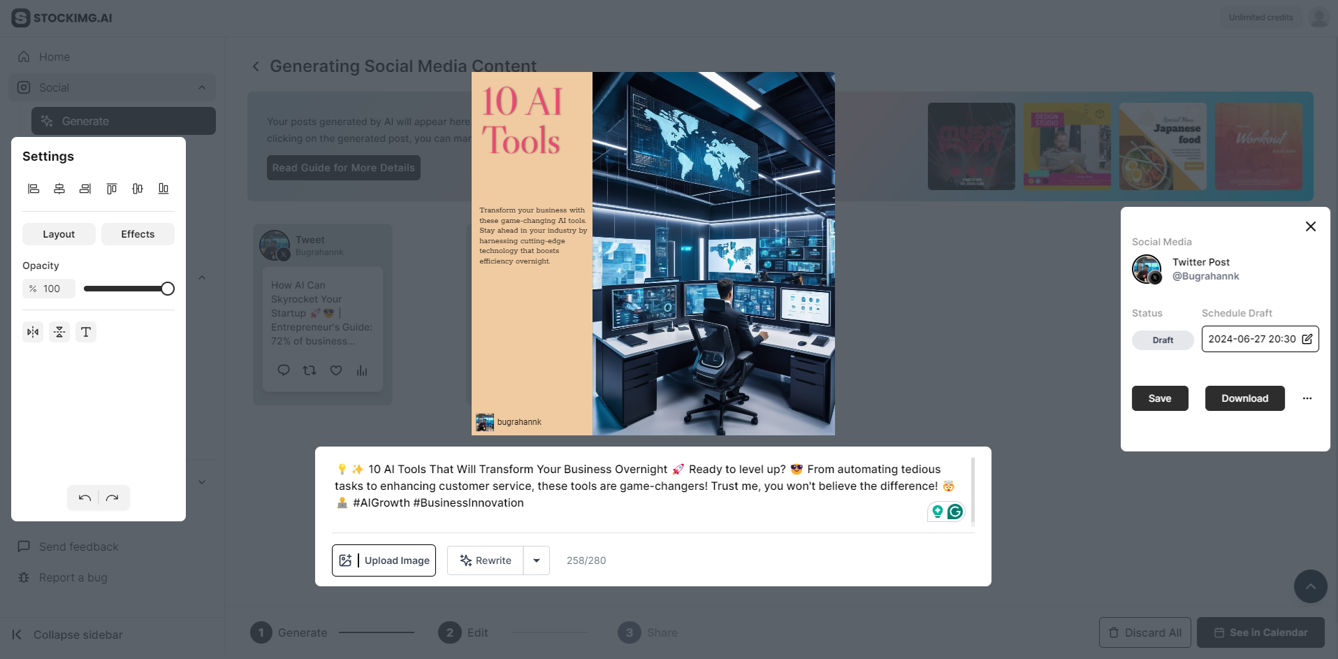 social post editor page