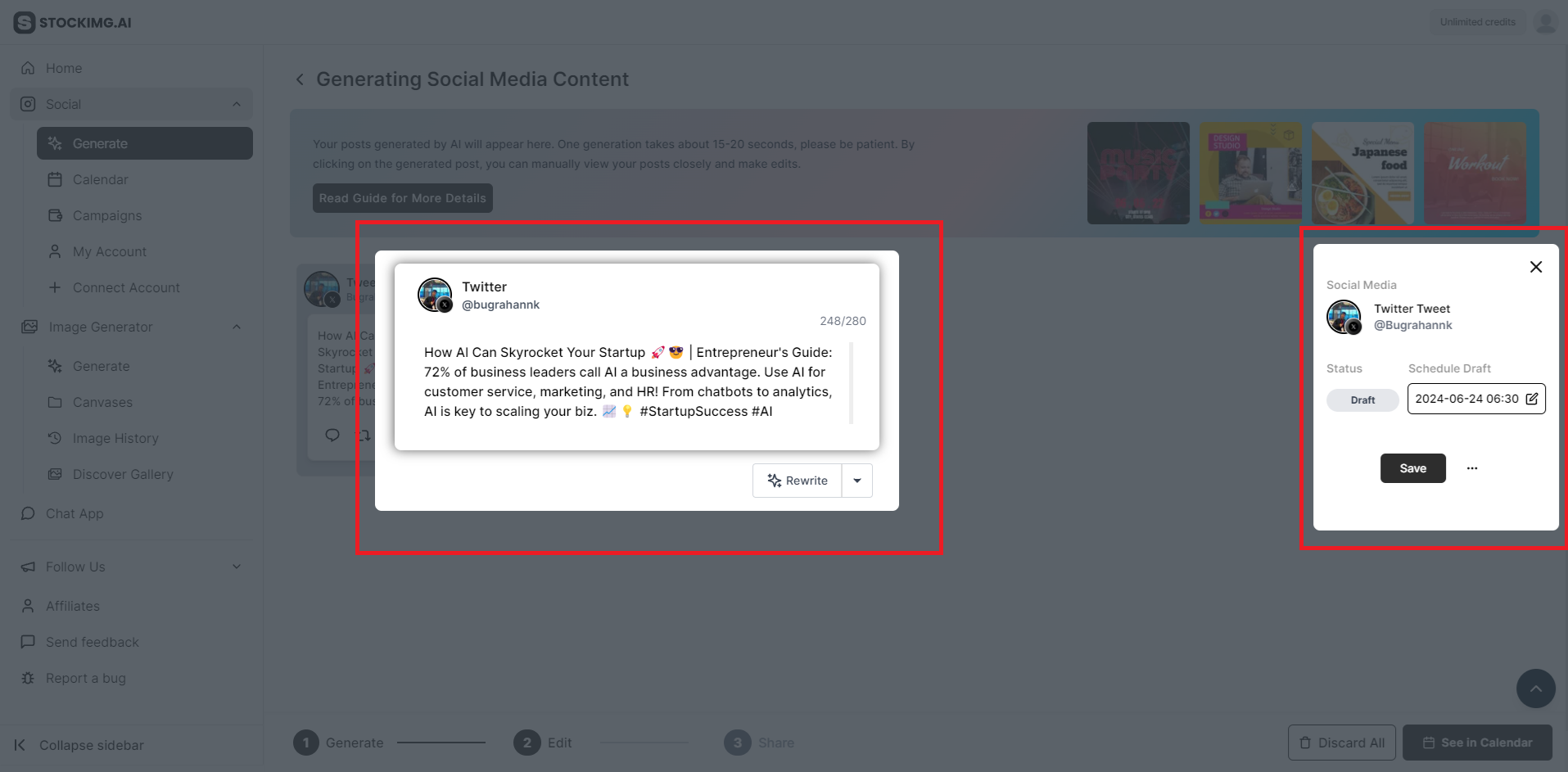 social post editor page