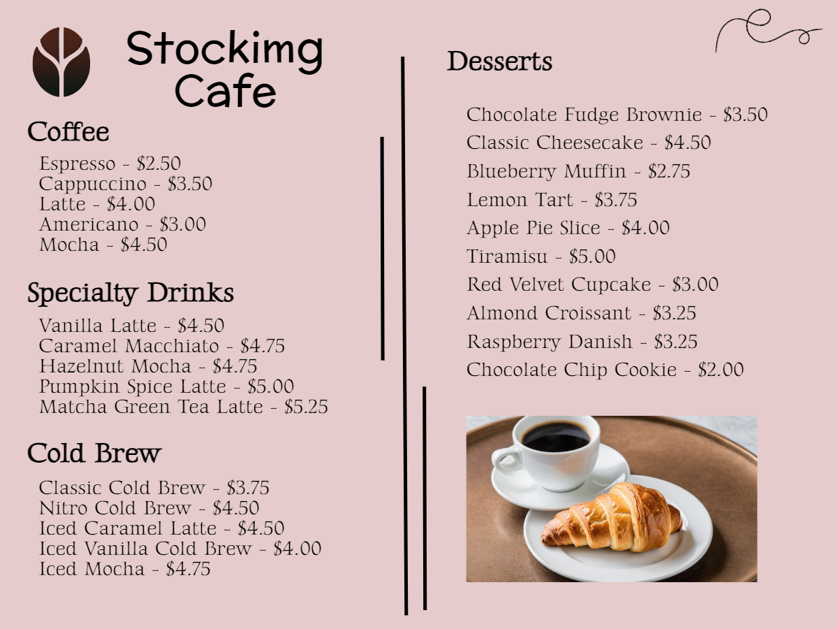 cafe menu we made