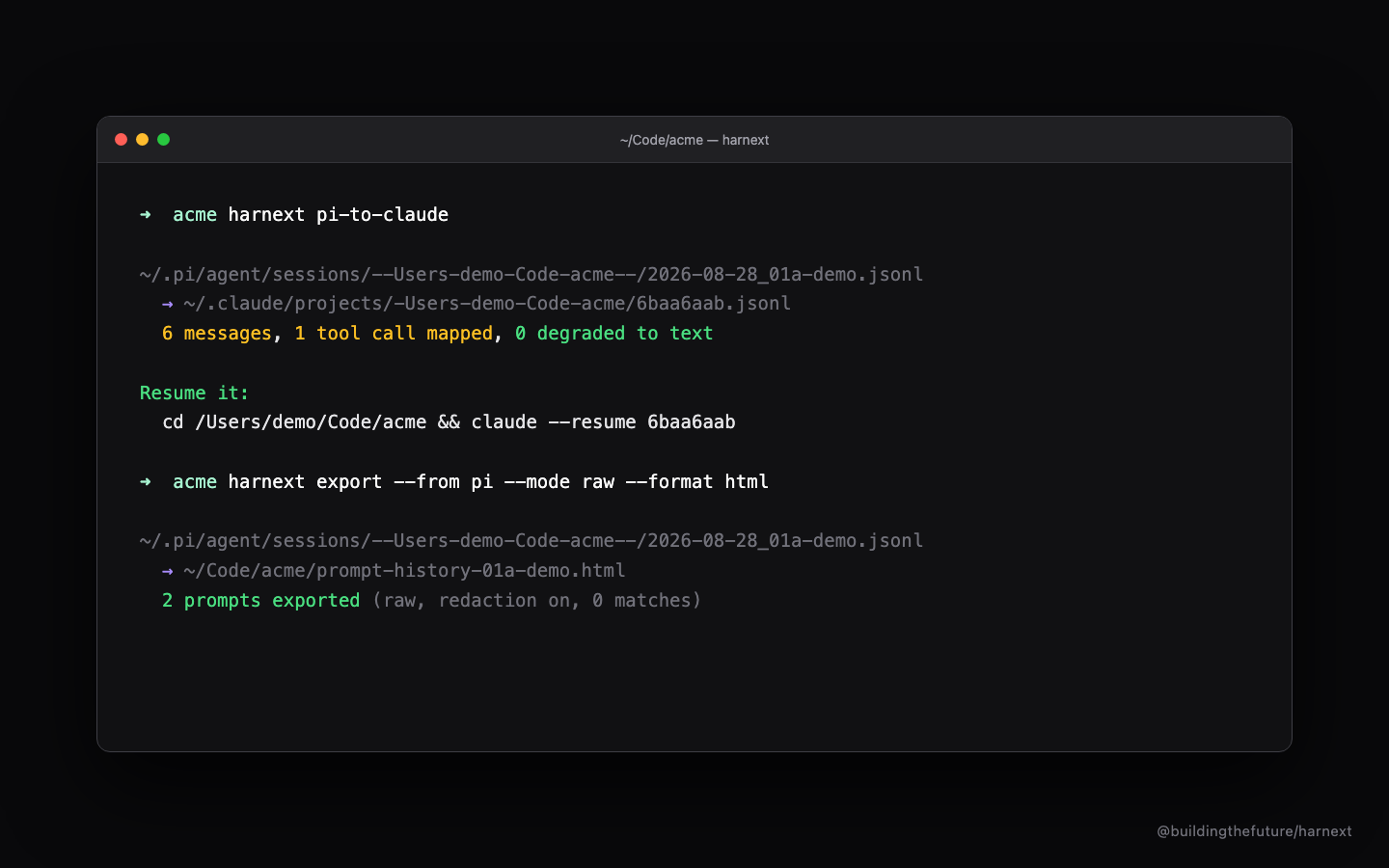 harnext transfer and export CLI