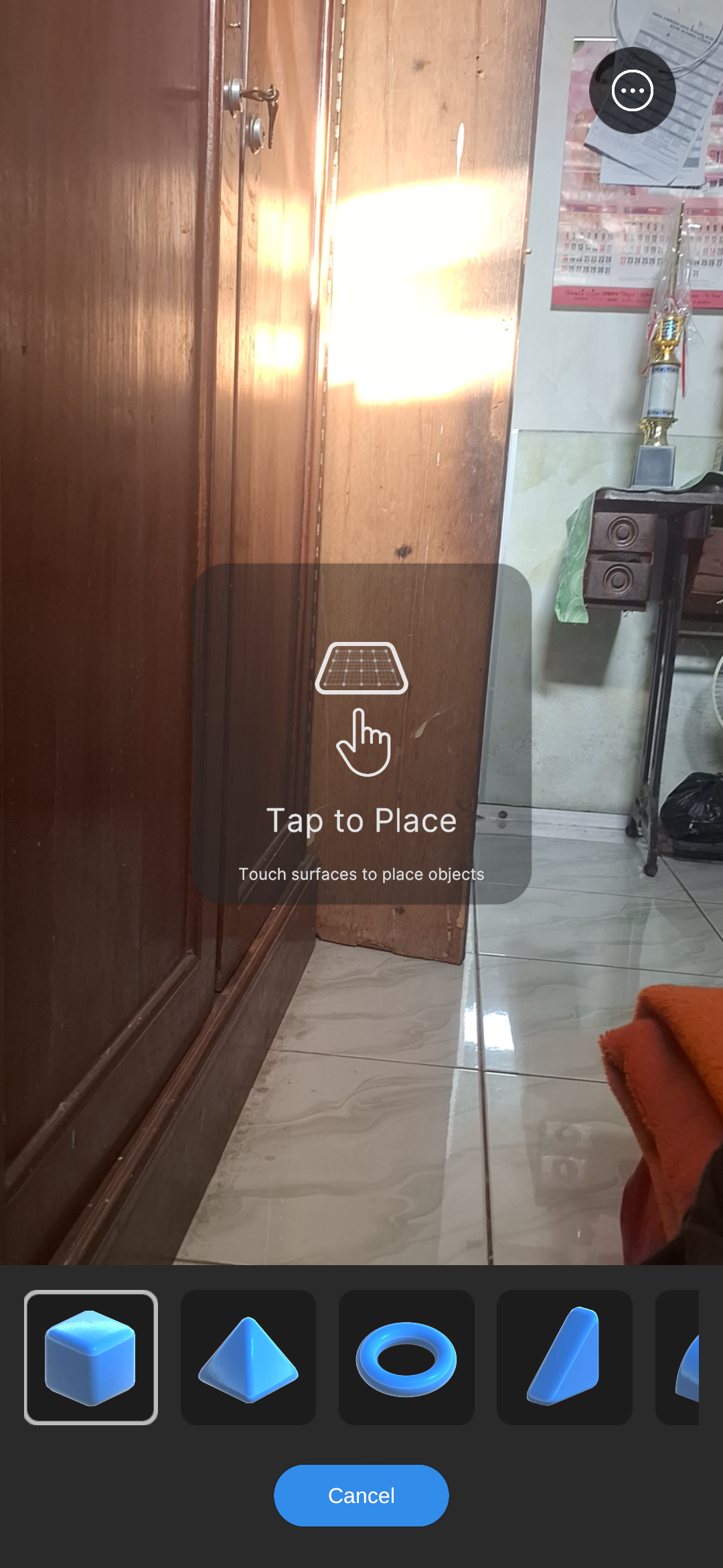 Tangkapan layar antarmuka SimpleARPlacement dari dokumentasi repository