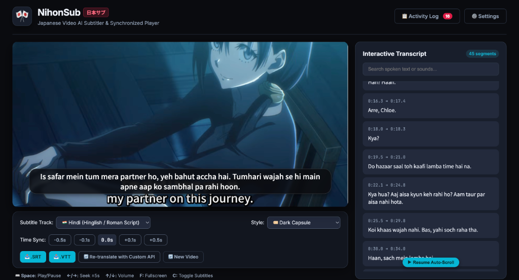 NihonSub Cinema Player & Interactive Transcript