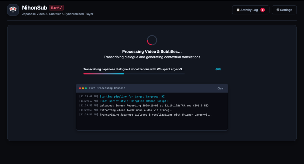 NihonSub Processing Console