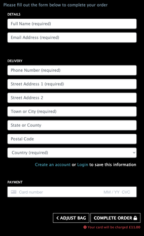 The checkout form