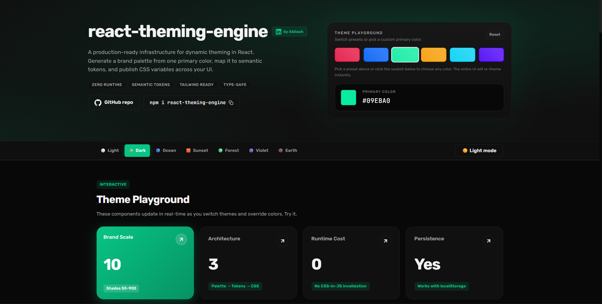react-theming-engine live docs and playground preview
