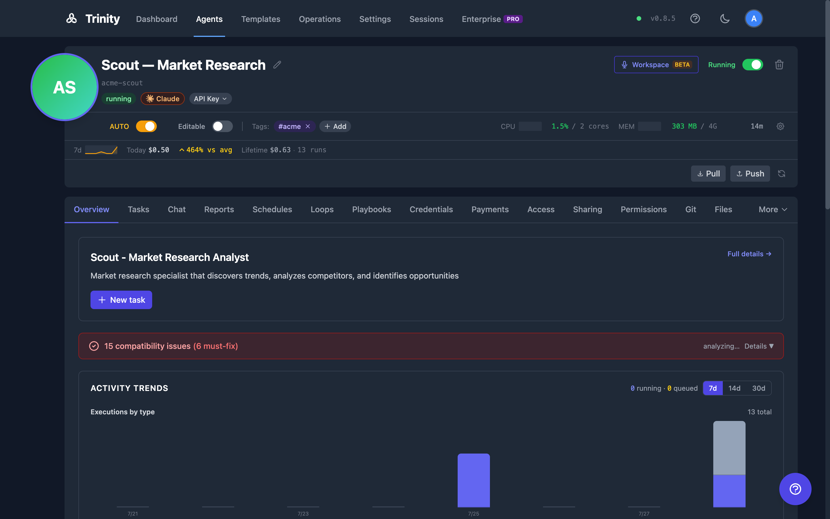 Agent Overview — trends, health, and activity
