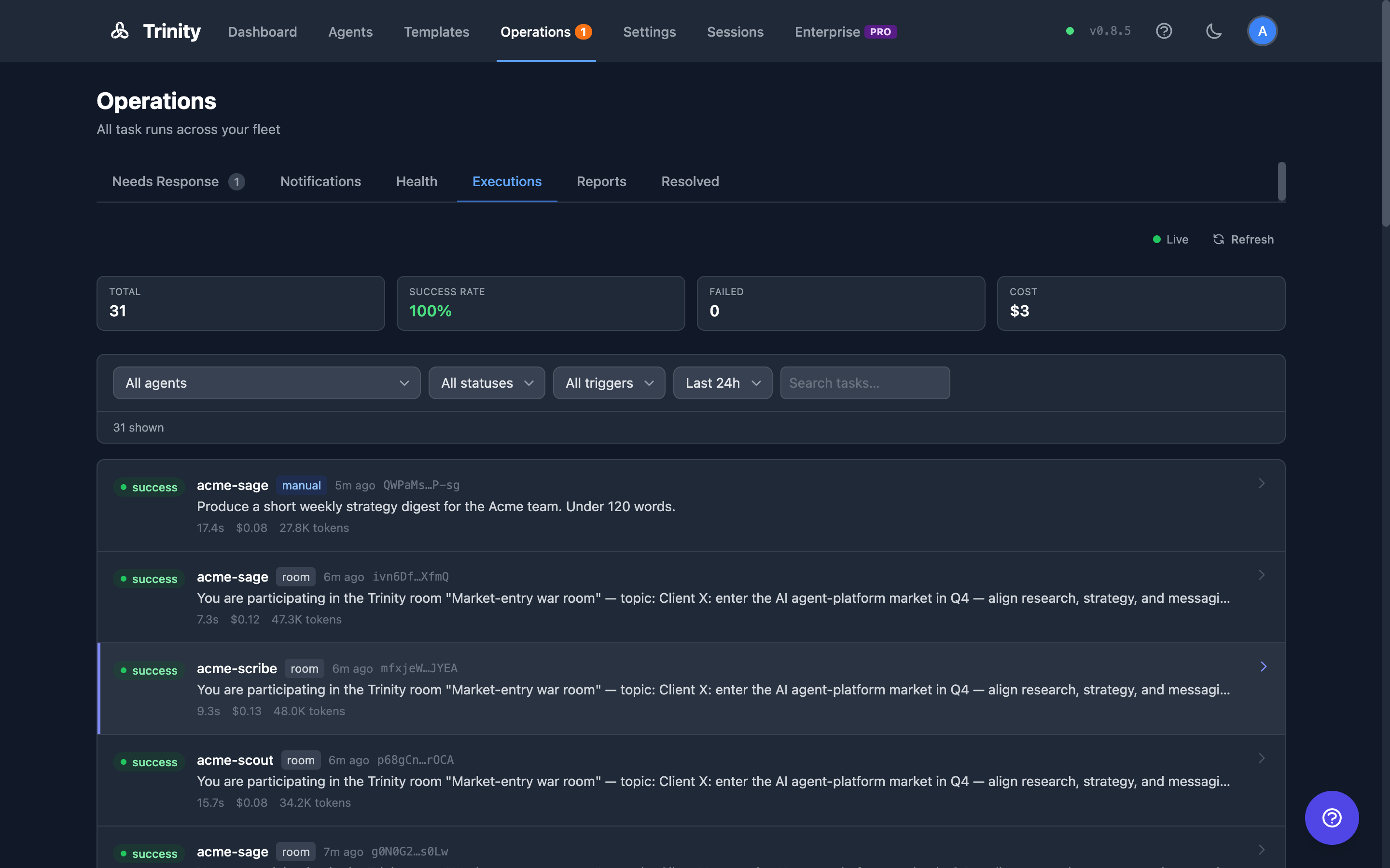 Operations — fleet-wide execution history