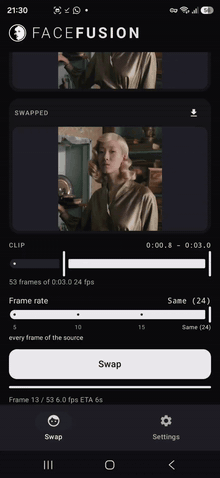 The app running a swap