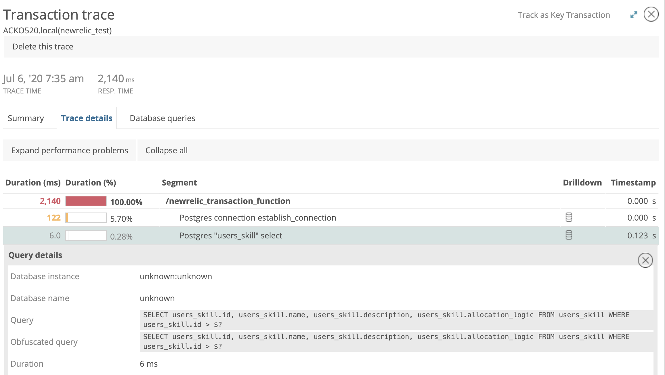 Db queries trace