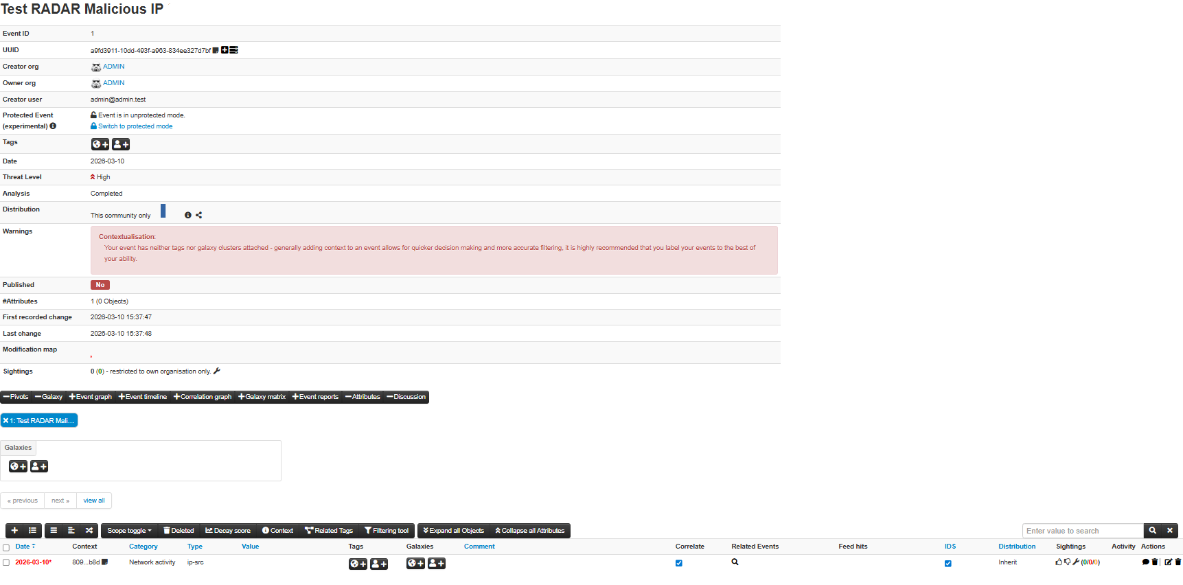 RADAR DECIPHER MISP lookup — CTI scoring via MISP