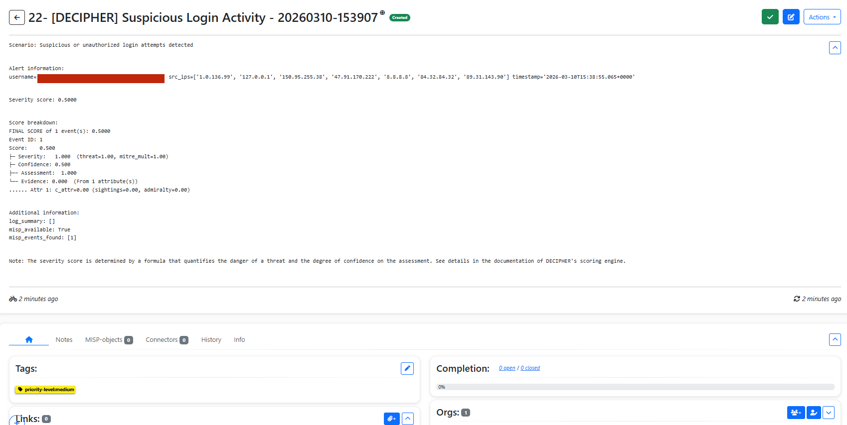 FlowIntel incident case created by RADAR via DECIPHER