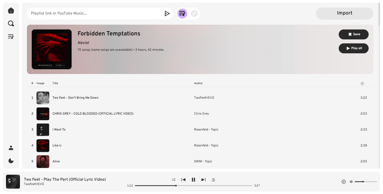 Imported playlist on desktop
