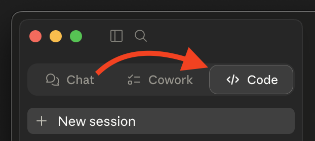 Claude Desktop — Code tab