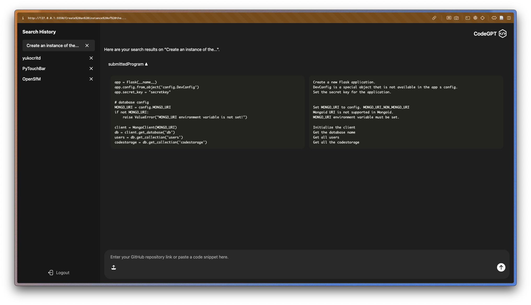 Example code snippet result.