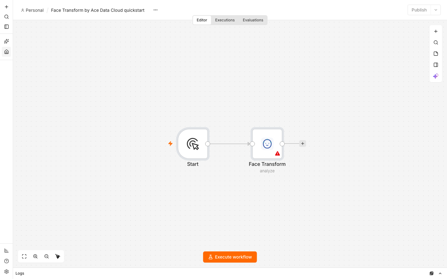 Imported Face Transform quickstart before assigning a credential