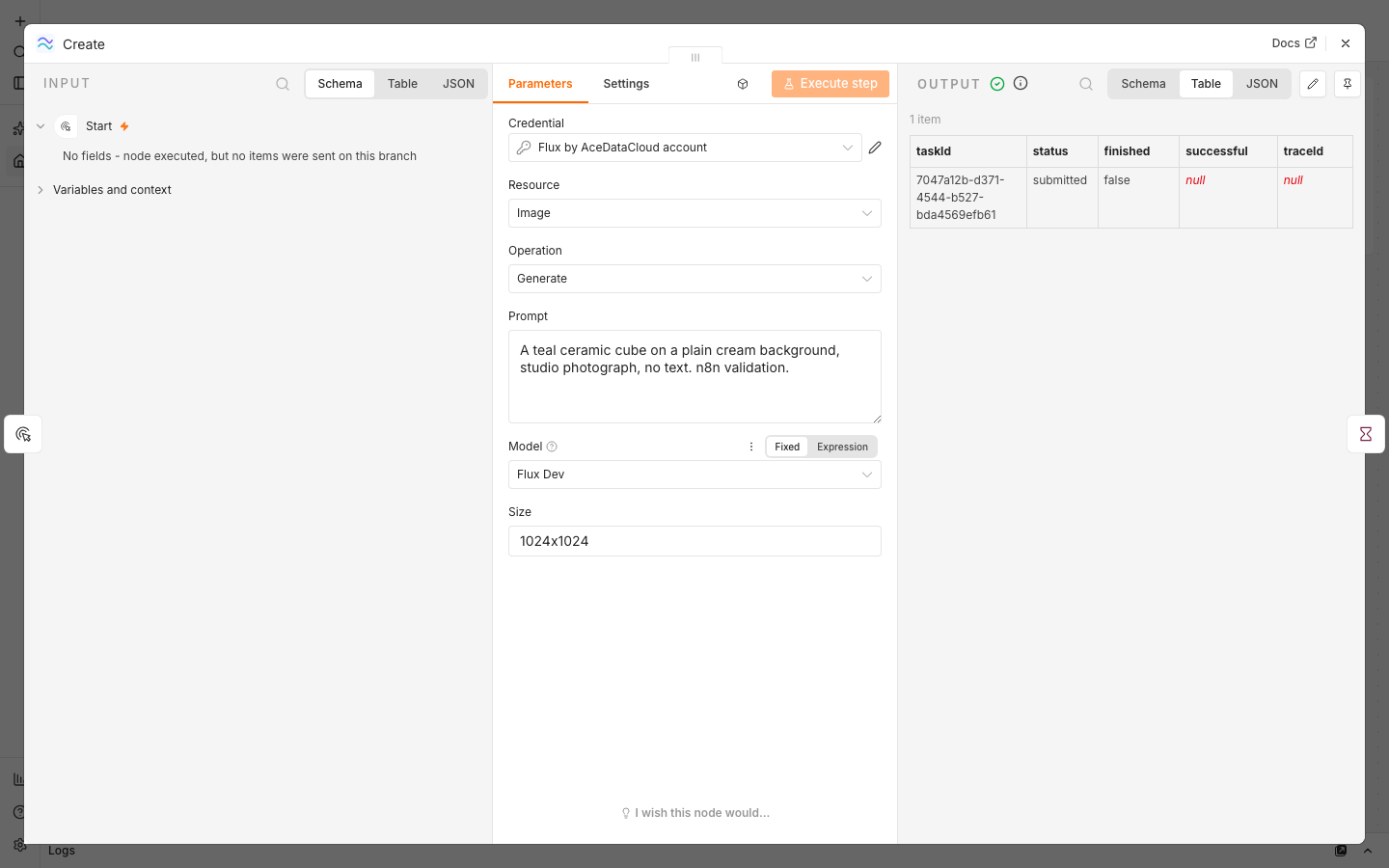 Actual task ID returned by Create
