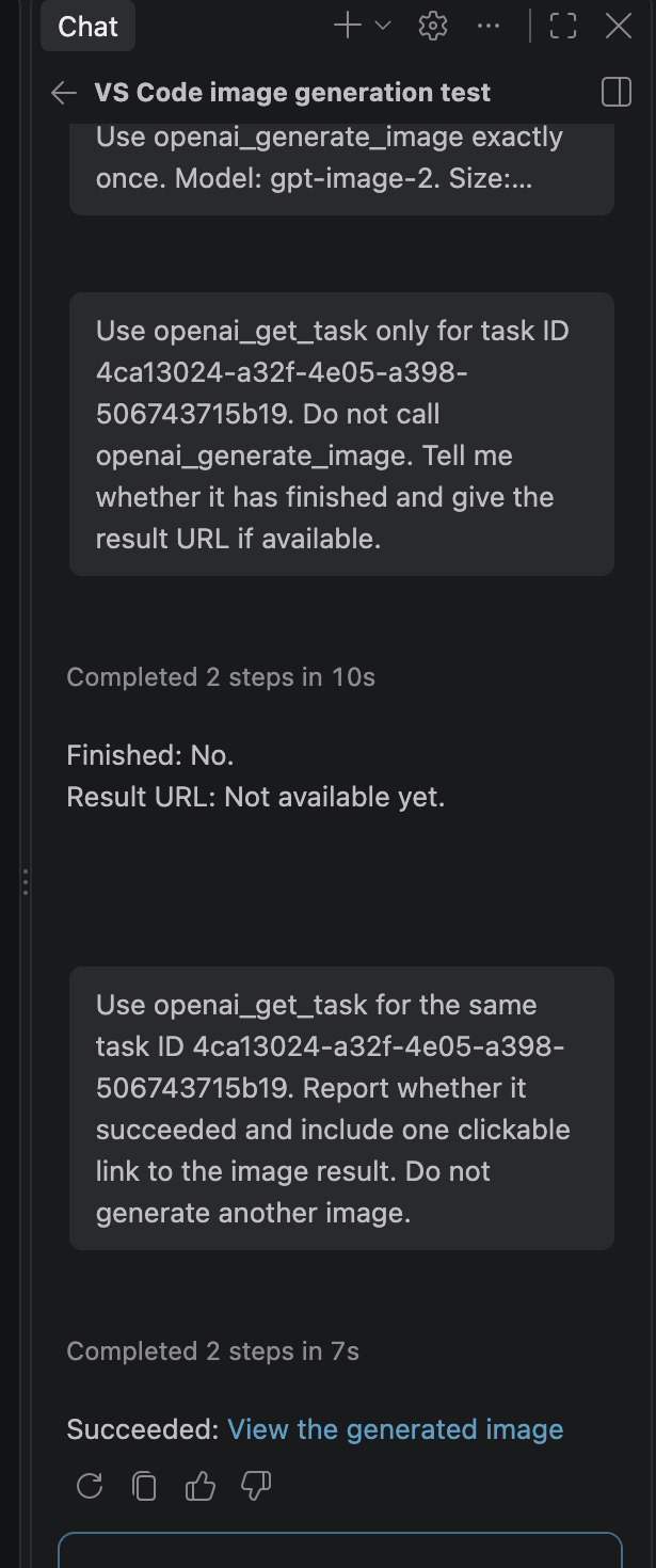 A pending query followed by the completed image link