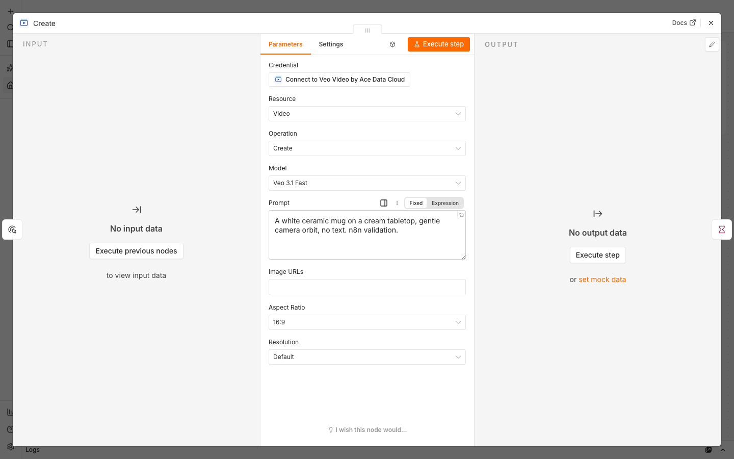 Veo Video creation settings