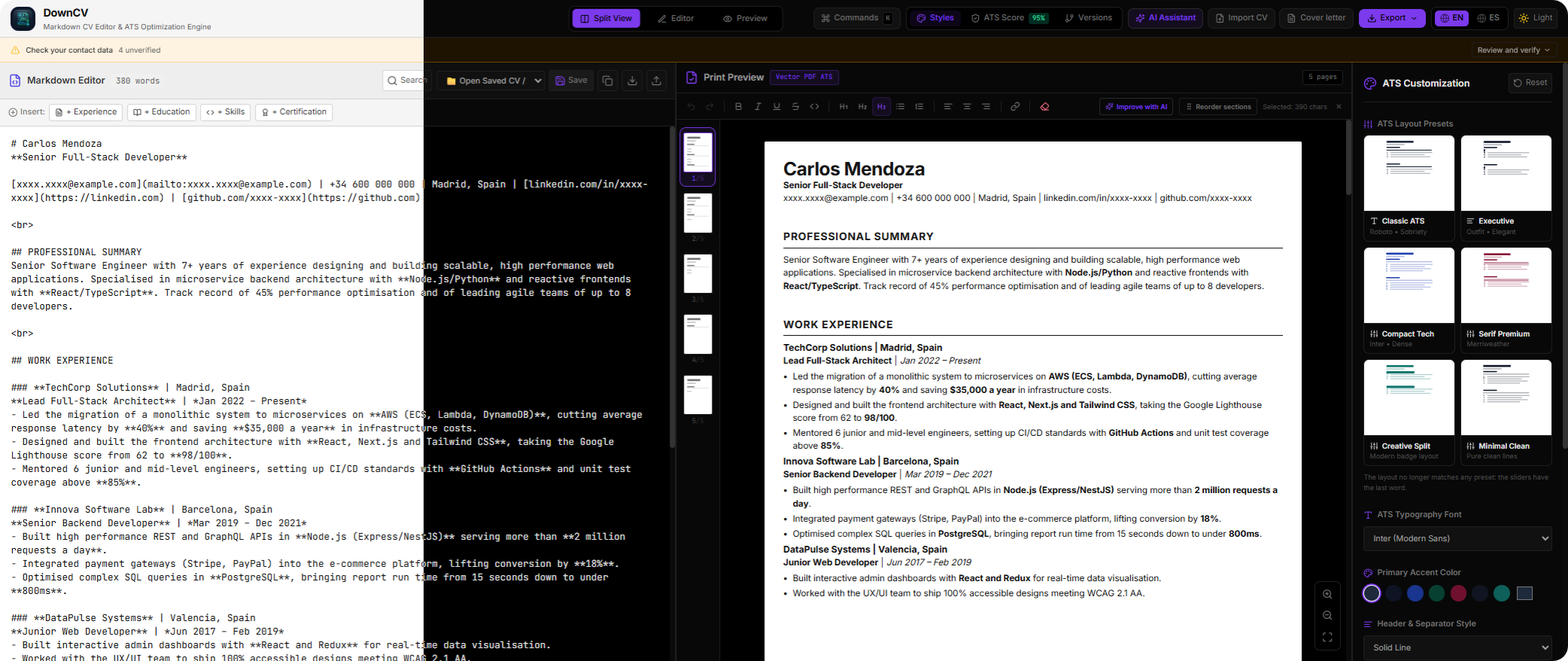 DownCV application screenshot