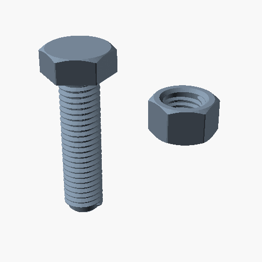 Hex bolt & nut — real threads orbit