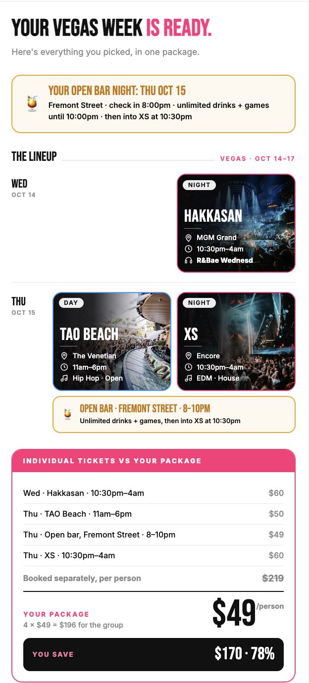 Your Vegas week, built in the planner