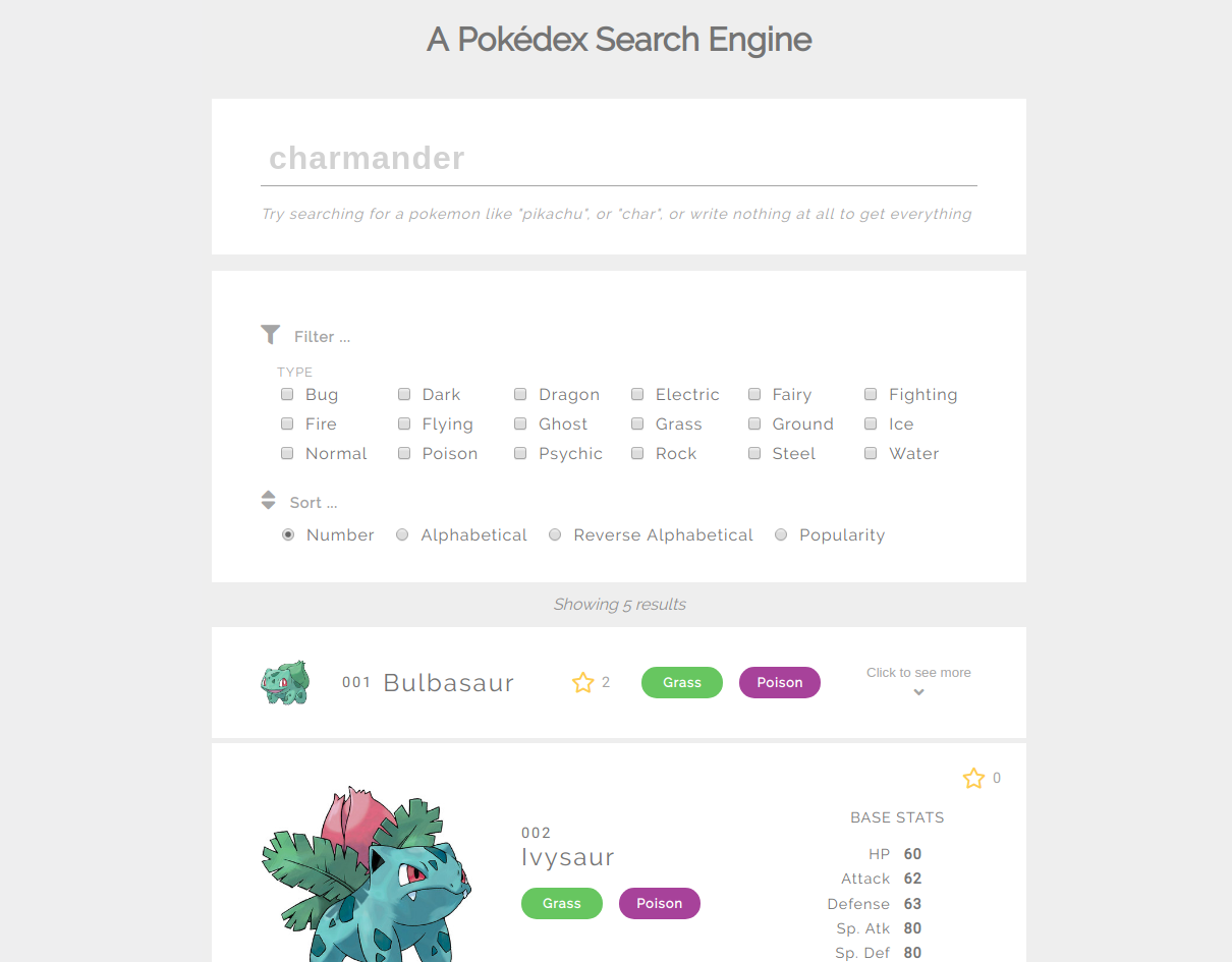 Screenshot of the Pokédex