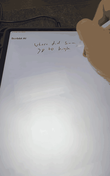 Writing a question with Apple Pencil, underlining it three times, and the answer appearing in handwriting