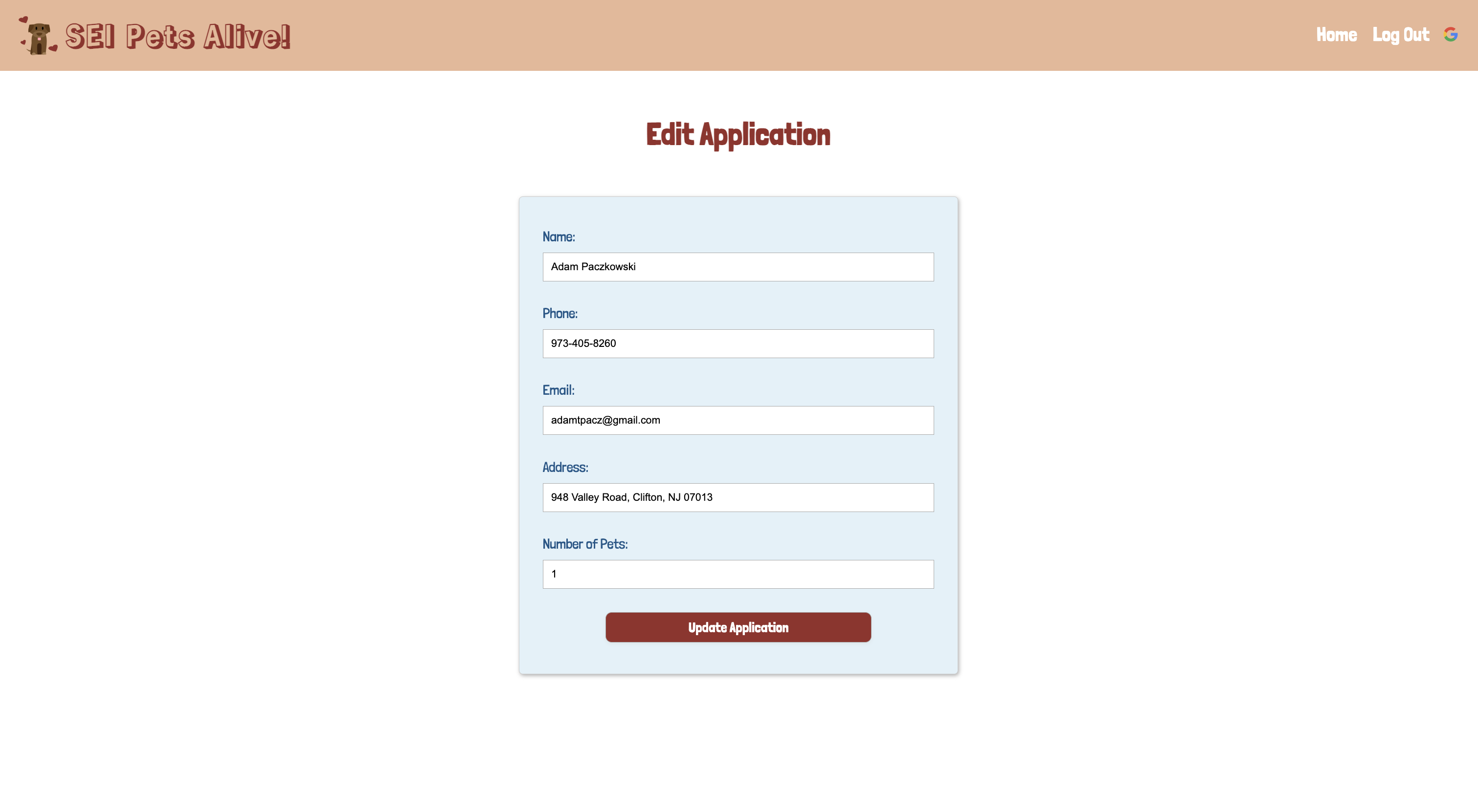 Edit Application Page