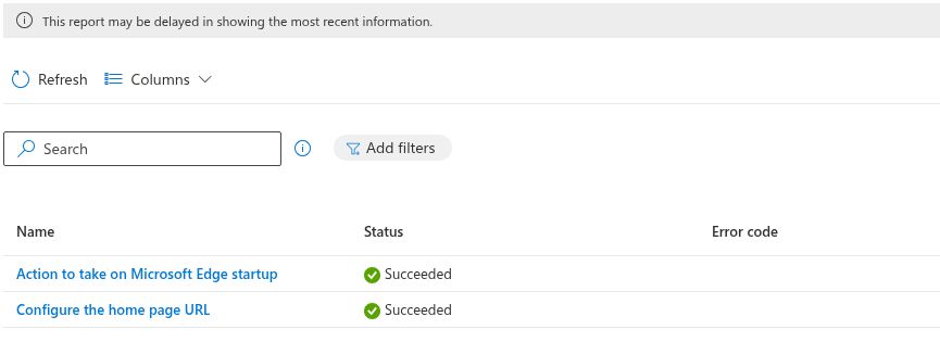 Intune Edge profile report on the Enterprise pilot