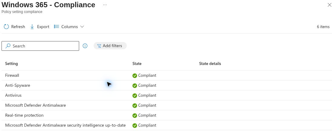 Intune compliance view in the pilot