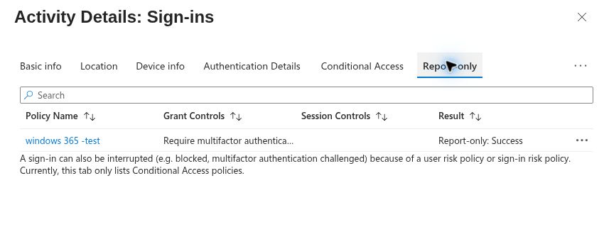 Sanitized Conditional Access report-only result