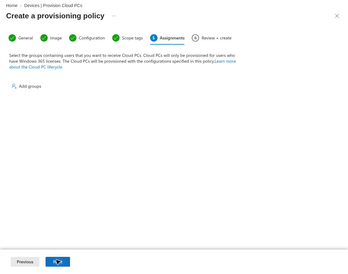 Empty Assignments page in my Intune provisioning policy draft