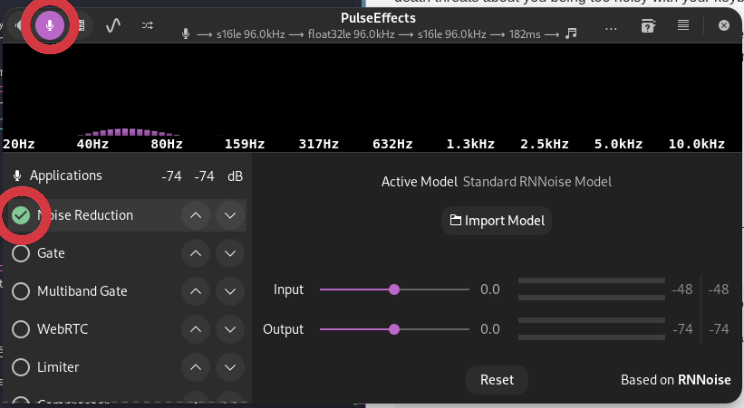 PulseEffects mic noise suppression