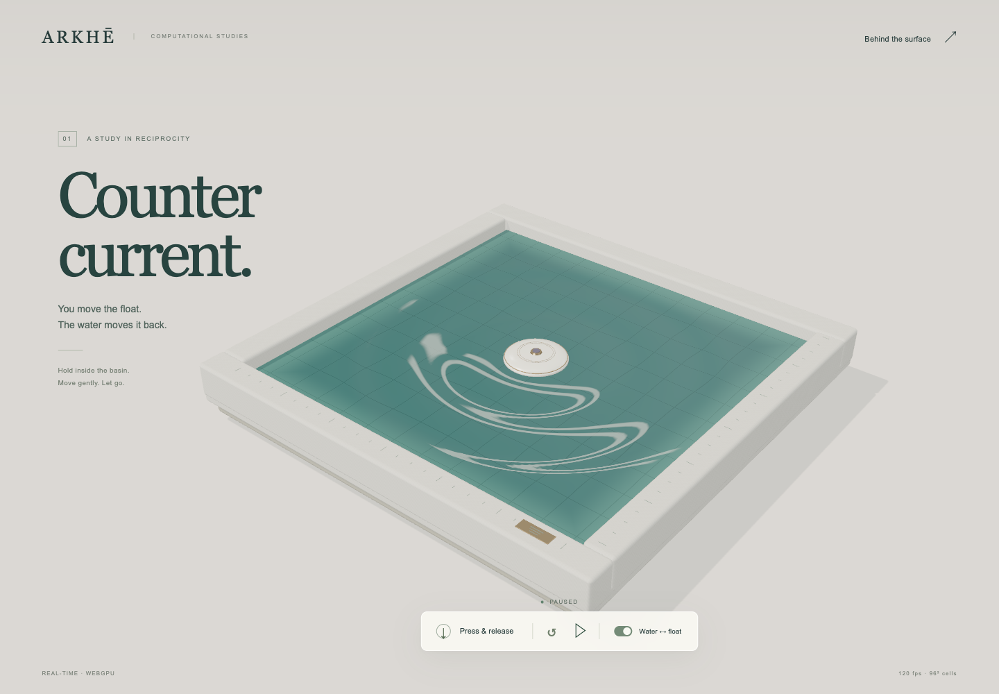 Countercurrent public demo: a float interacting with simulated water
