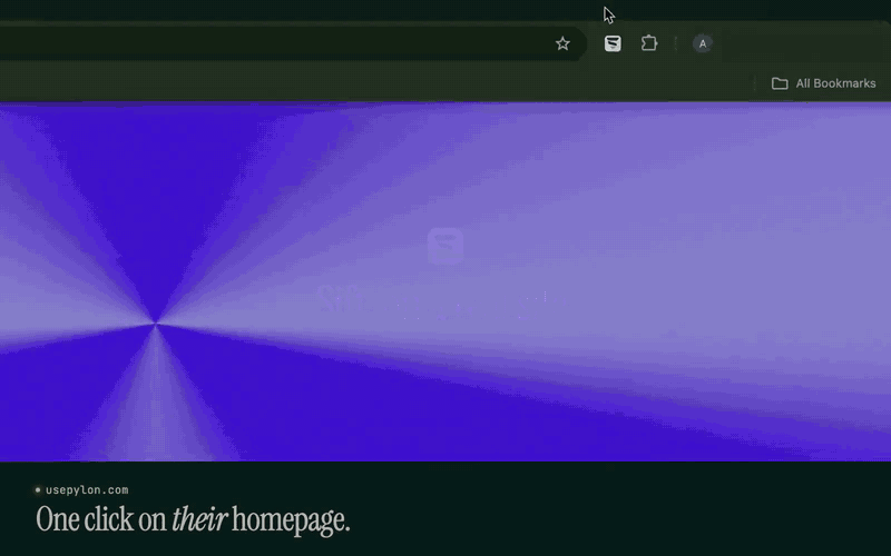 Clicking the Sift icon on a company's homepage: the side panel shows an 82% fit, reasons to reach out now, and the best person to contact with their email