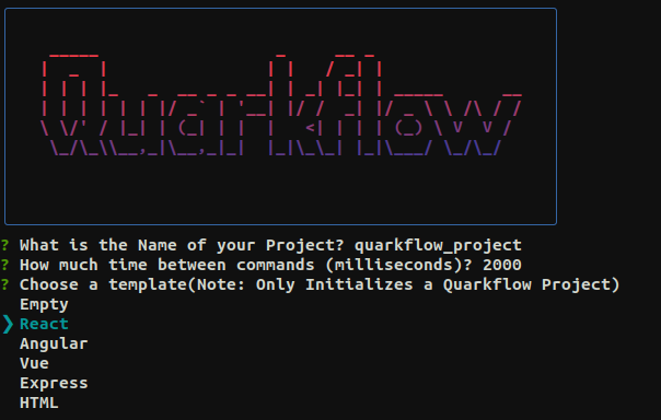 Screenshot: quarkflow init