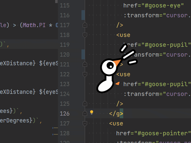 A screen capture of multiple Gooses swimming and honking around on top of a text editor full of code