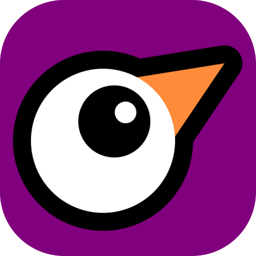 The Helpful Goose application icon: A purple background, with a very simple geometric representation of a Goose's head built of only circles and triangles