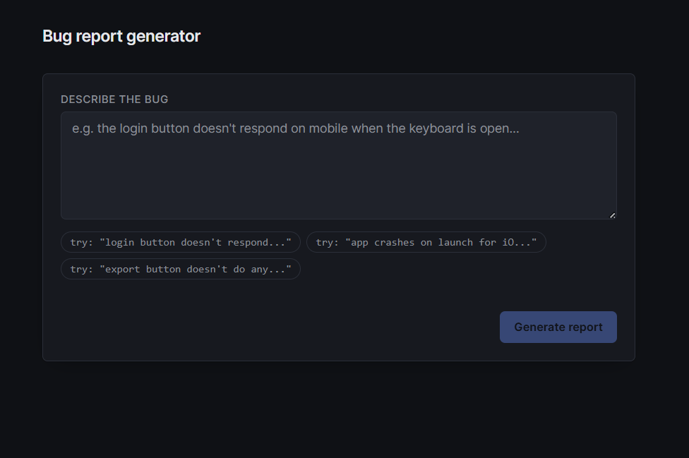 Bug description form