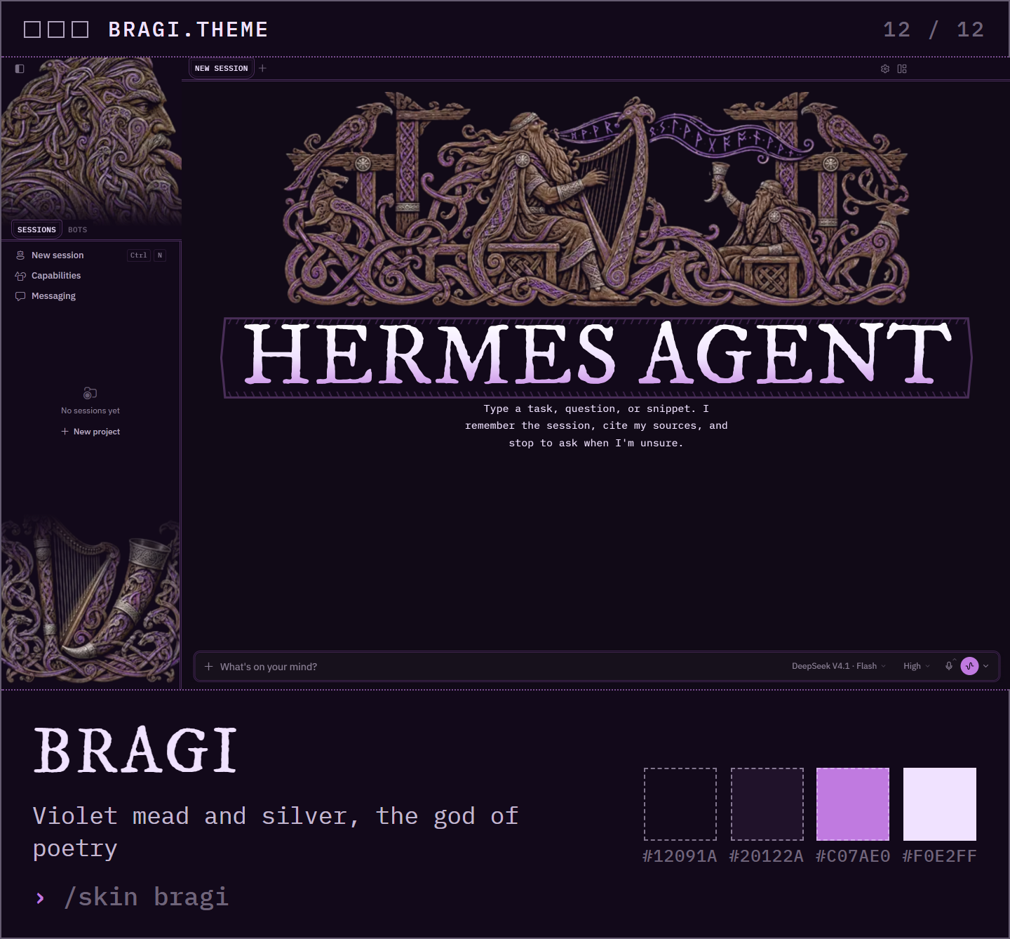 Bragi: violet mead and silver, the god of poetry