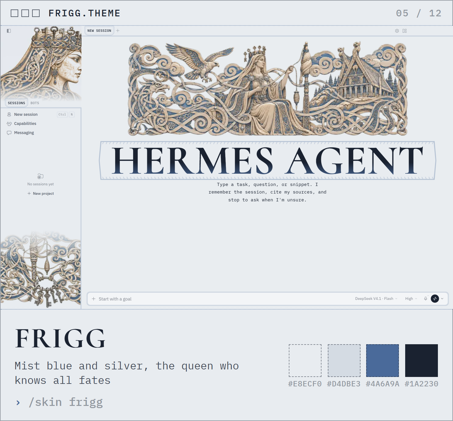 Frigg: mist blue and silver, the queen who knows all fates