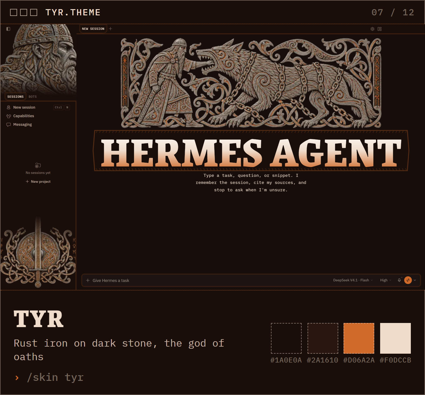 Tyr: rust iron on dark stone, the god of oaths
