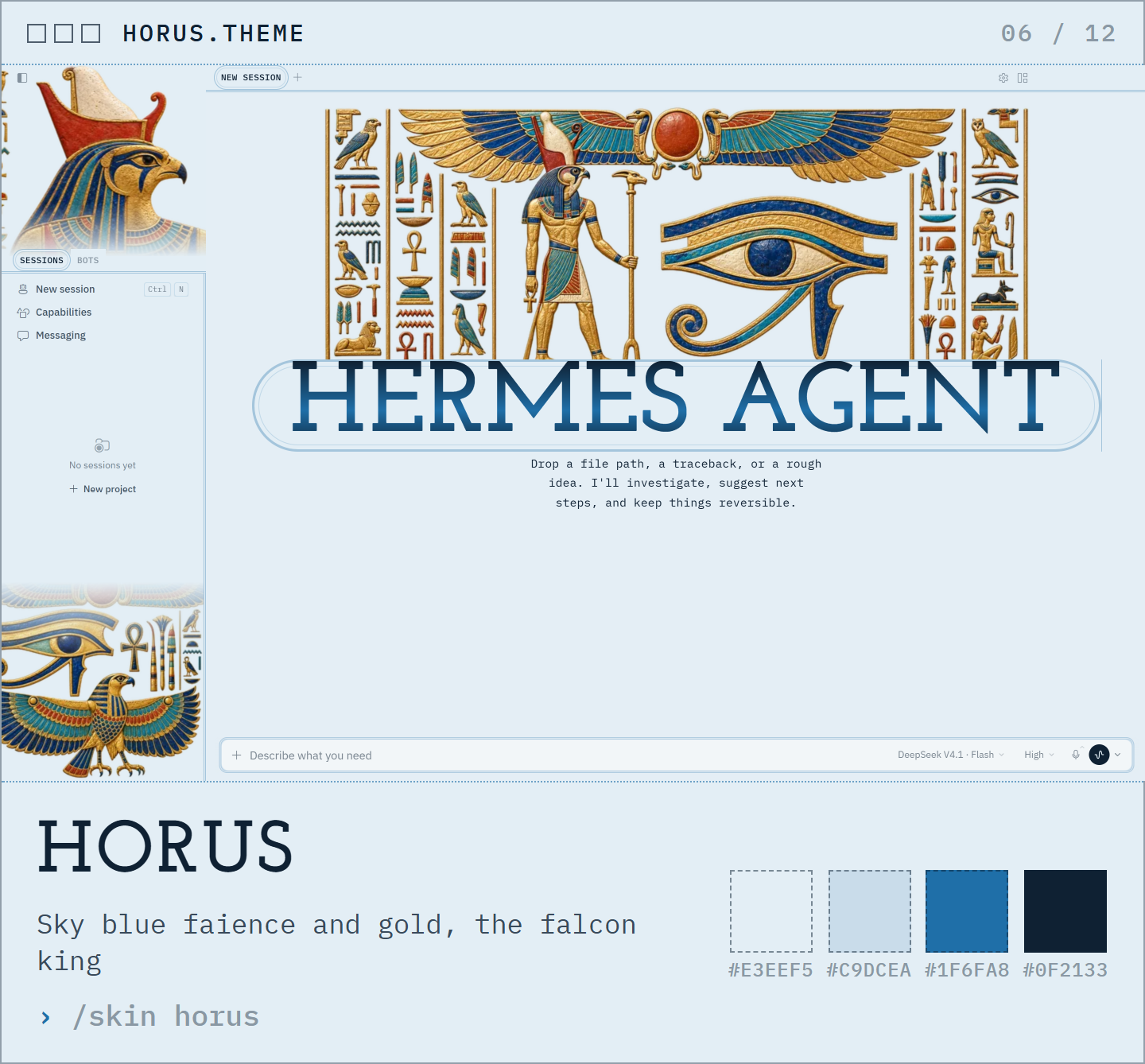 Horus: sky blue faience and gold, the falcon king