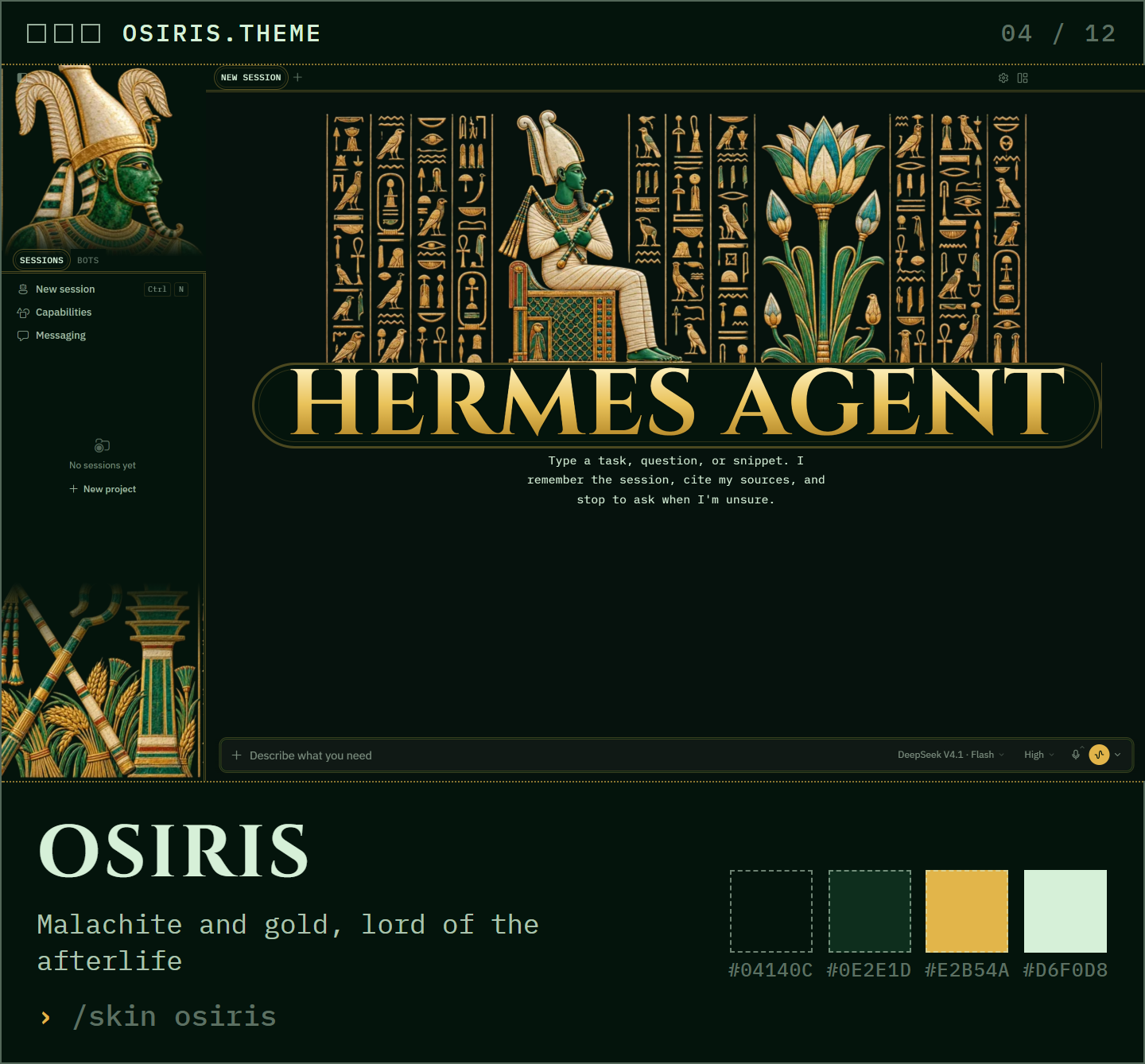 Osiris: malachite and gold, lord of the afterlife
