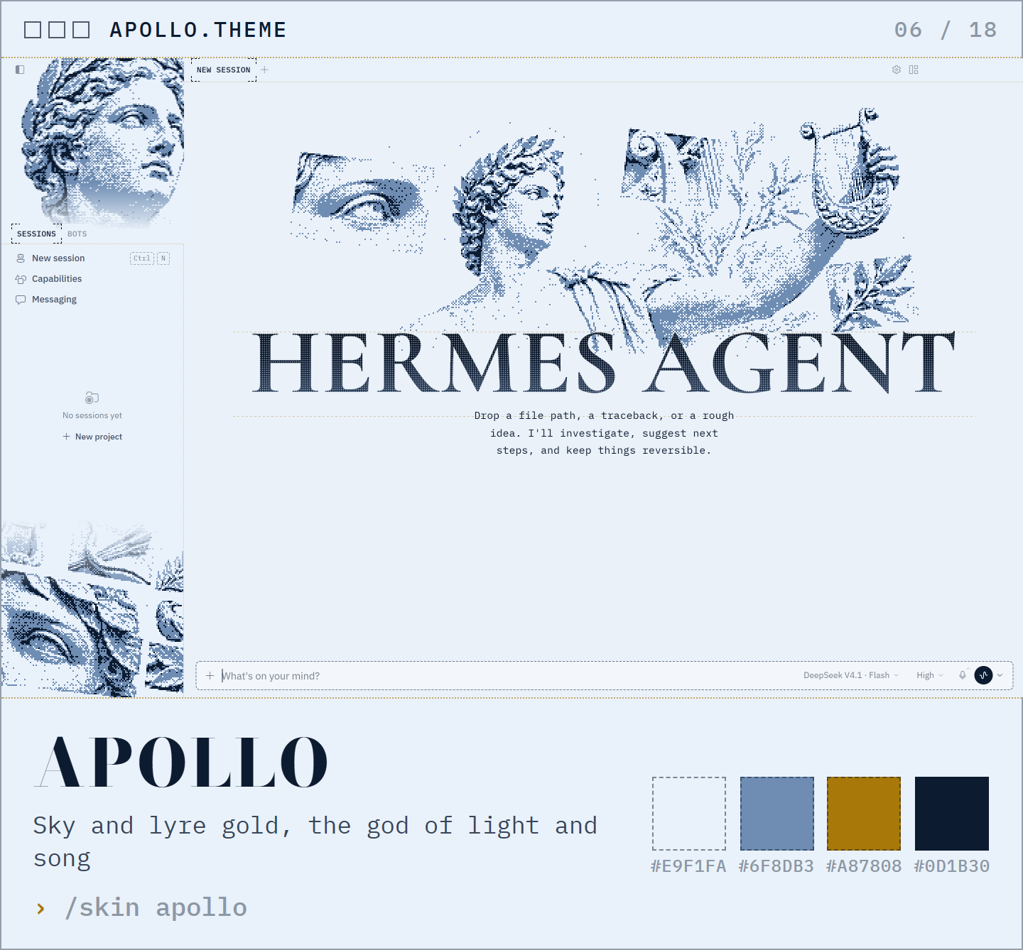Apollo: sky and lyre gold, the god of light and song
