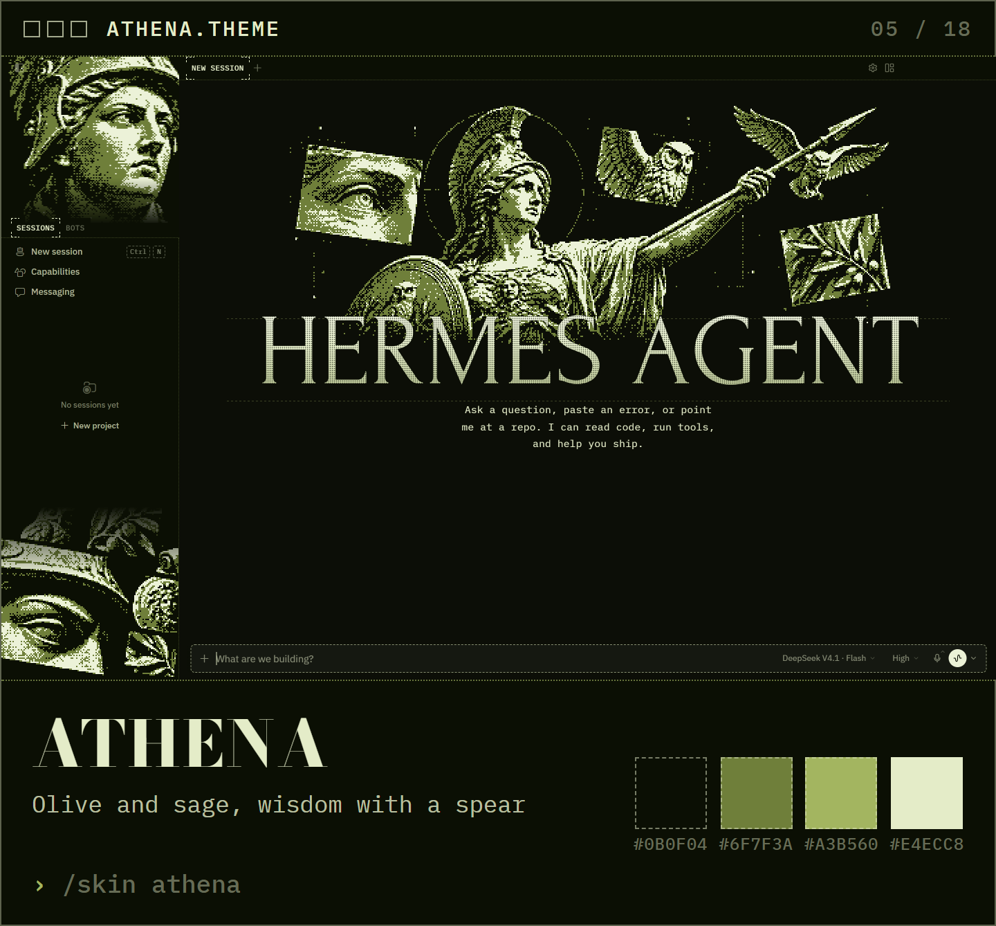 Athena: olive and sage, wisdom with a spear