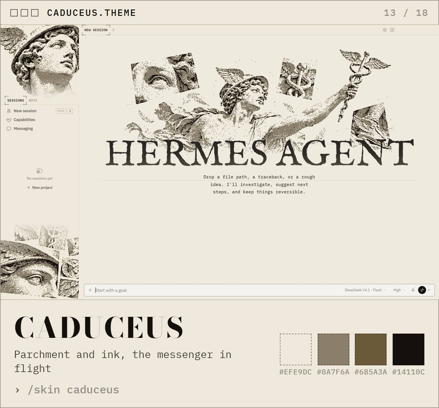Caduceus: parchment and ink, the messenger in flight